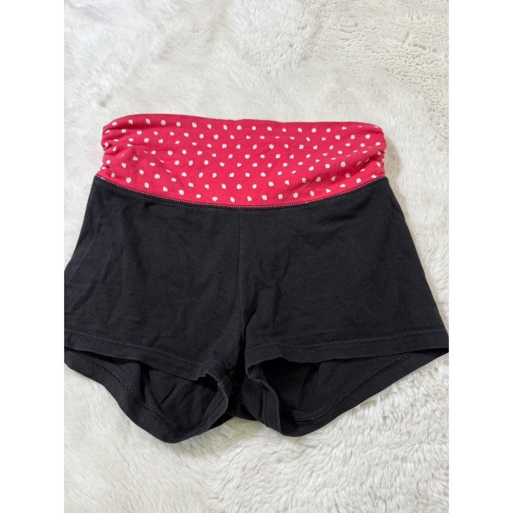 Aerie Slim Gym Short S Black Red Polka Dot Foldover Waist Athleisure Yoga Y2K - Picture 3 of 6